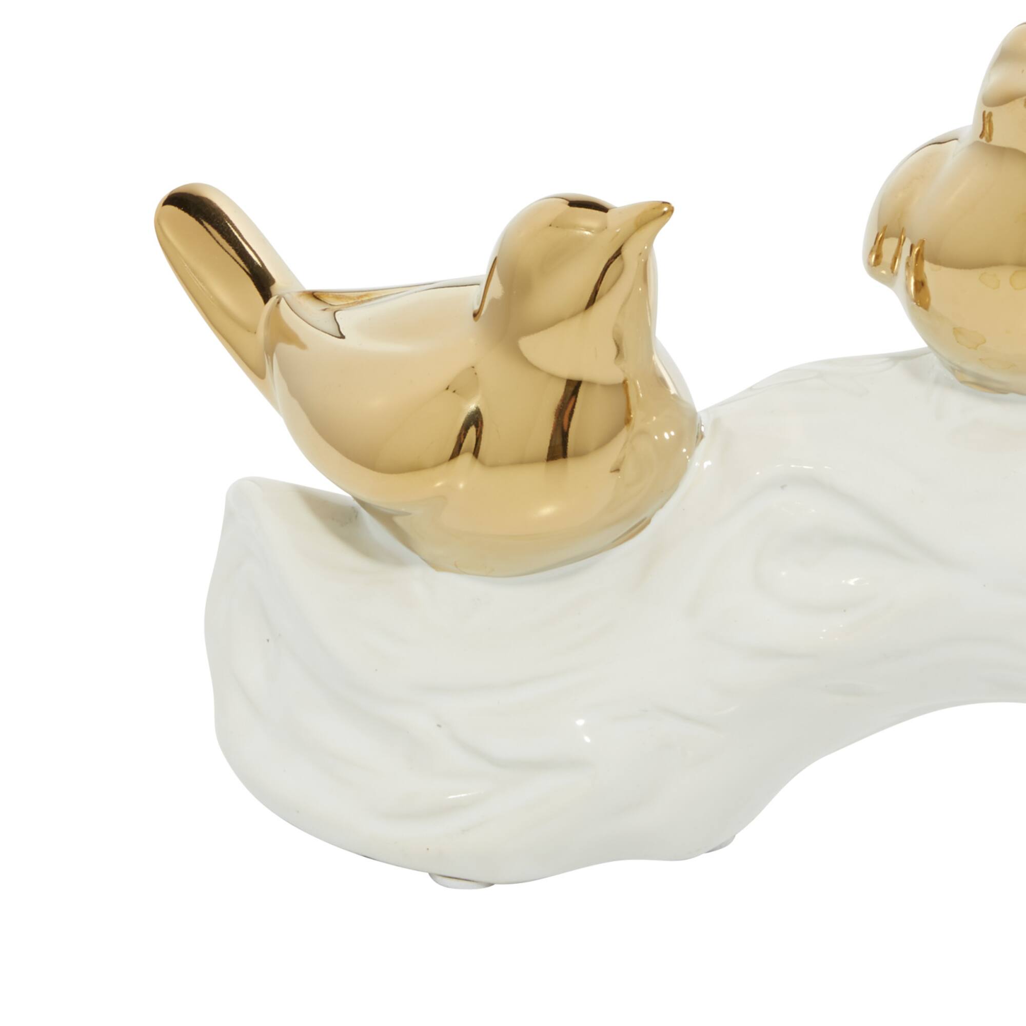 Glam Style Gold Porcelain Bird-Inspired Sculpture, 6" x 14.05" x 4.8"